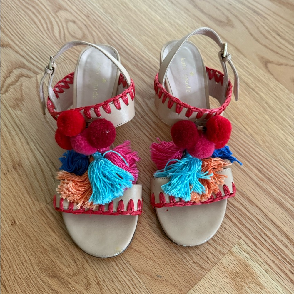 Kate Spade Multicolor Pom Pom Sandals